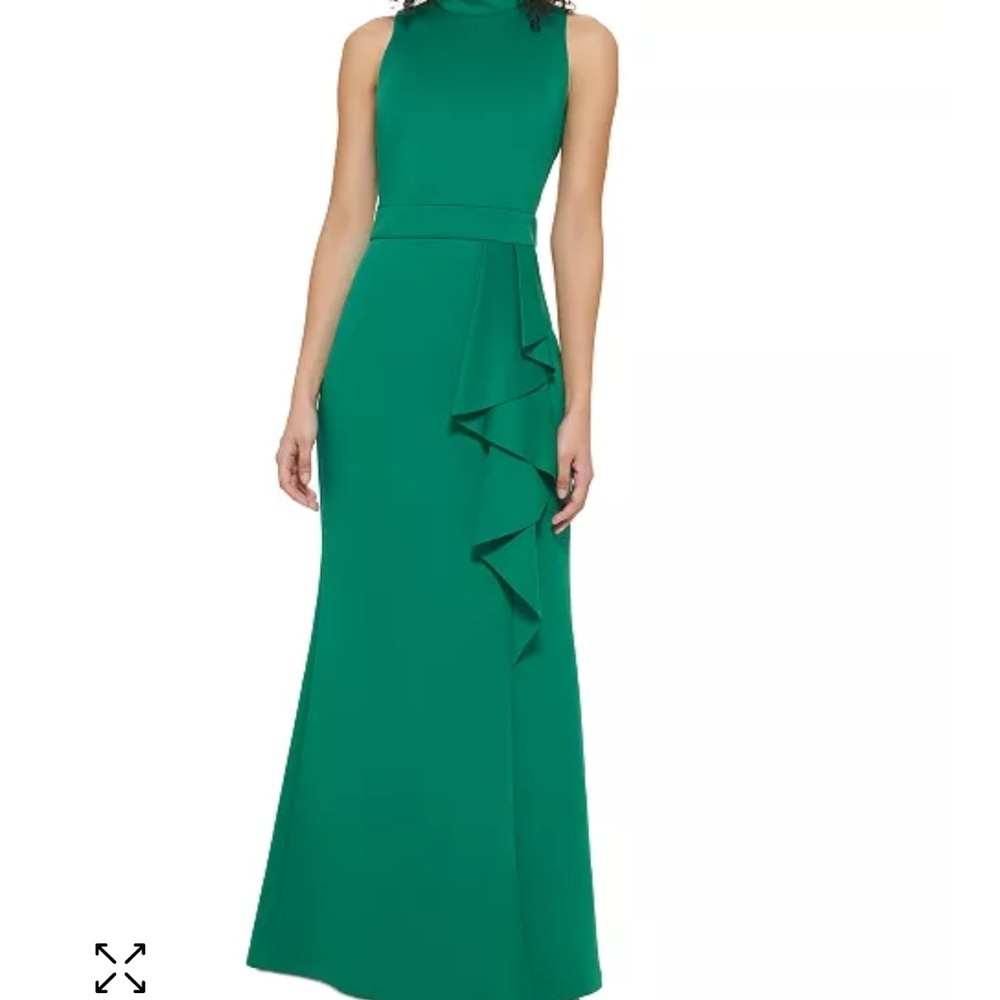 Jessica Howard Teal High-Neck Sleeveless Ruffle Maxi Dress